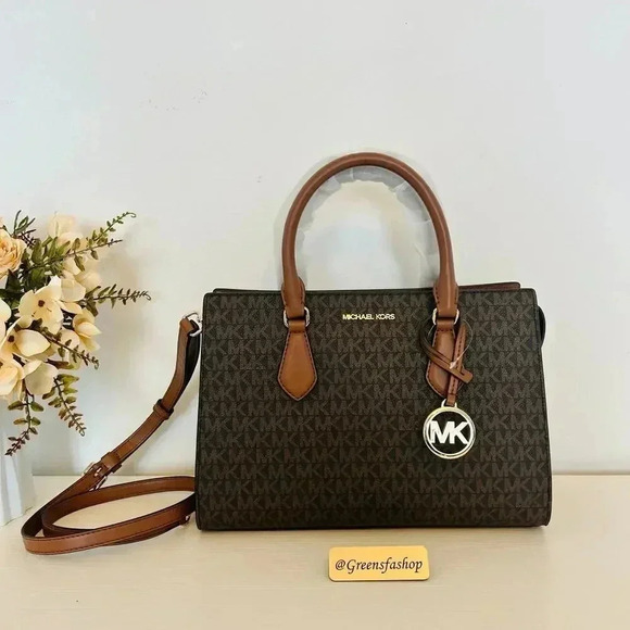 Michael kors purse Sheila Medium Satchel Brown Signature - Picture 1 of 10